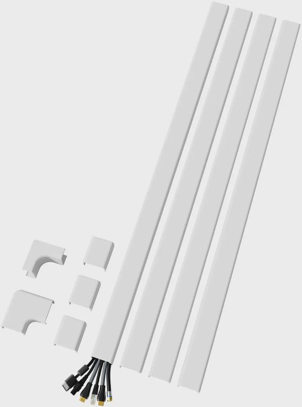 Sanus On-Wall Cable Concealer Kit with four 30-inch channels, couplings, elbows, and hardware.