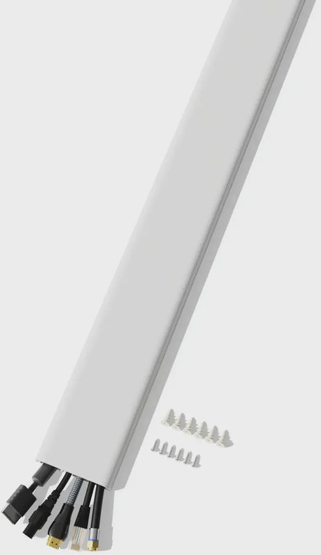 Sanus On-Wall Cable Concealer Kit for Mounted TVs components laid out, including multiple cable channels, connectors..