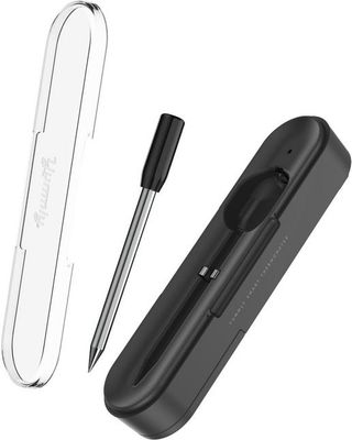 Yummly Smart Meat Thermometer with sleek stainless steel probe and compact charging dock.