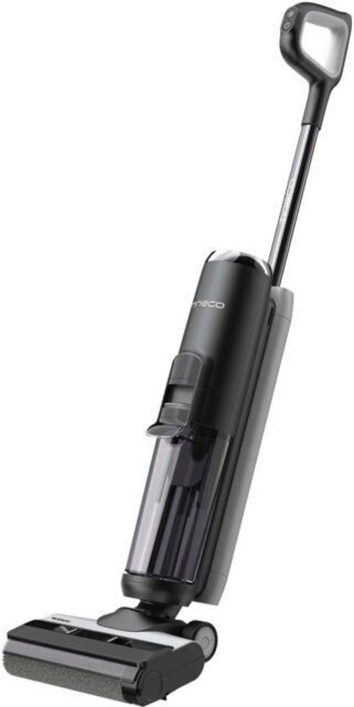 Tineco Floor One S5 cordless wet-dry vacuum cleaner in sleek gray, showcasing its upright design and digital control panel.