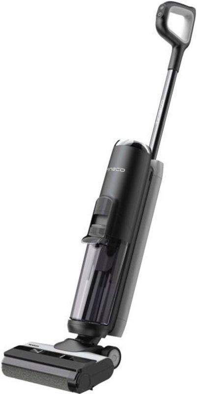 Tineco Floor One S5 cordless wet-dry vacuum cleaner in sleek gray, showcasing its upright design and digital control panel.