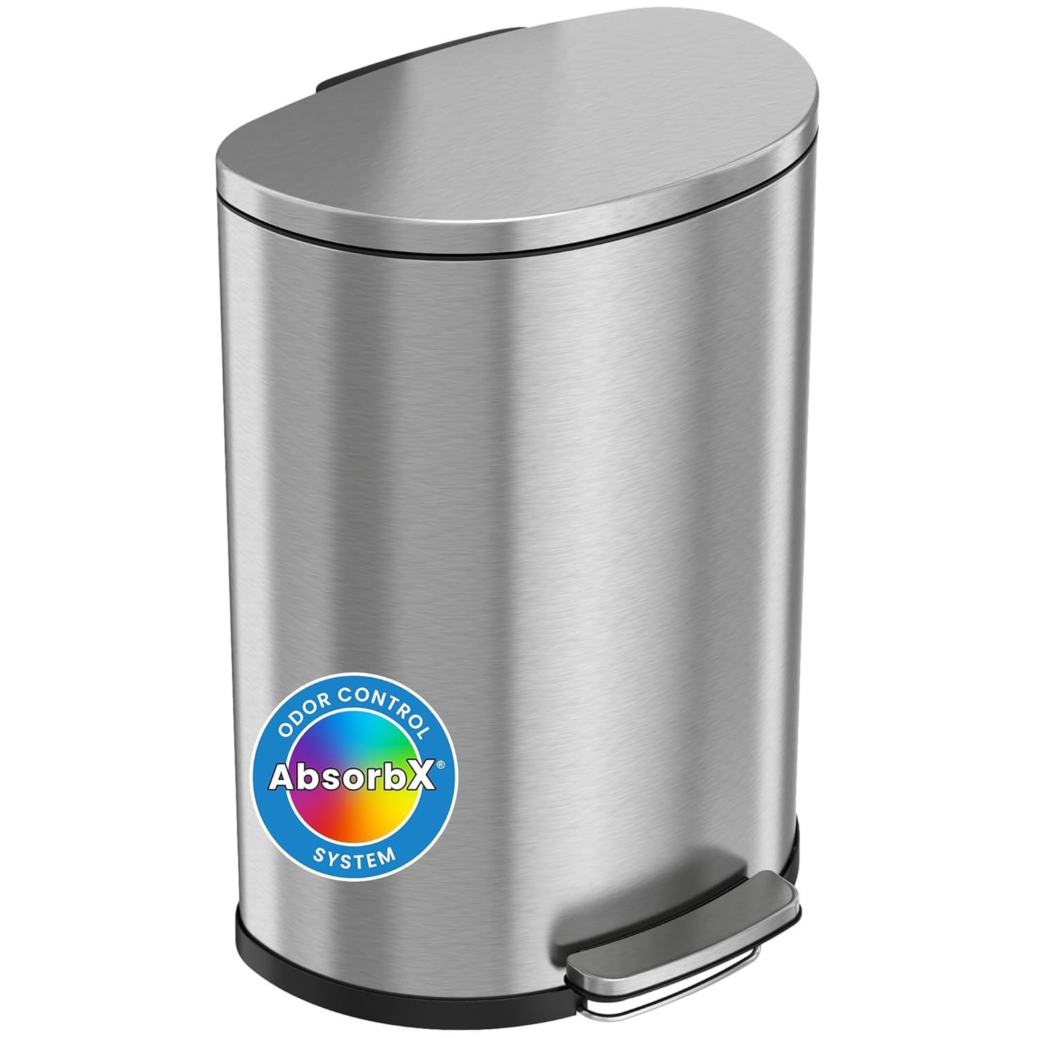 iTouchless 13.2 Gallon SoftStep Step Pedal Trash Can in stainless steel finish with a gentle-closing lid and foot pedal.