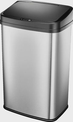 Front view of the Insignia 13 Gal. Automatic Trash Can showing control panel and lid design.