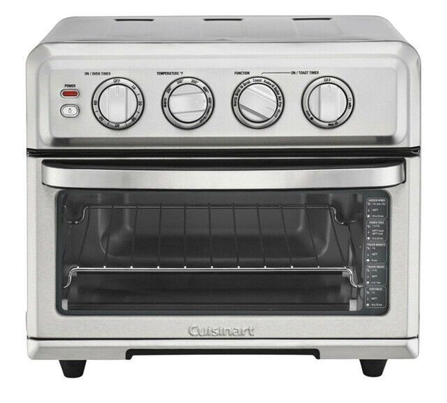 Cuisinart TOA Air Fryer Toaster Oven with Grill, stainless steel finish, showing front control panel and glass door
