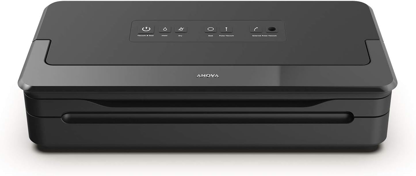 Anova Precision Vacuum Sealer Pro in black, featuring one-handed operation and built-in bag cutter