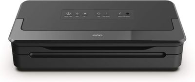 Anova Precision Vacuum Sealer Pro in black, featuring one-handed operation and built-in bag cutter