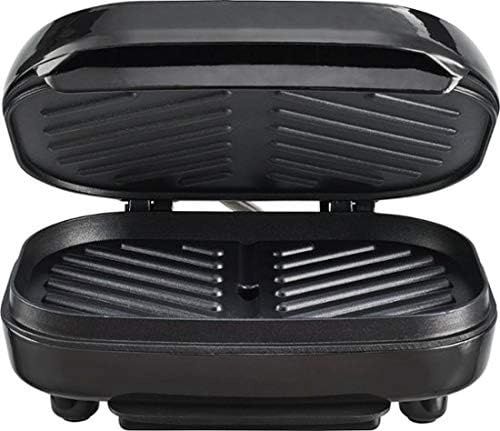 Bella Burger black electric grill front view with stainless steel accents