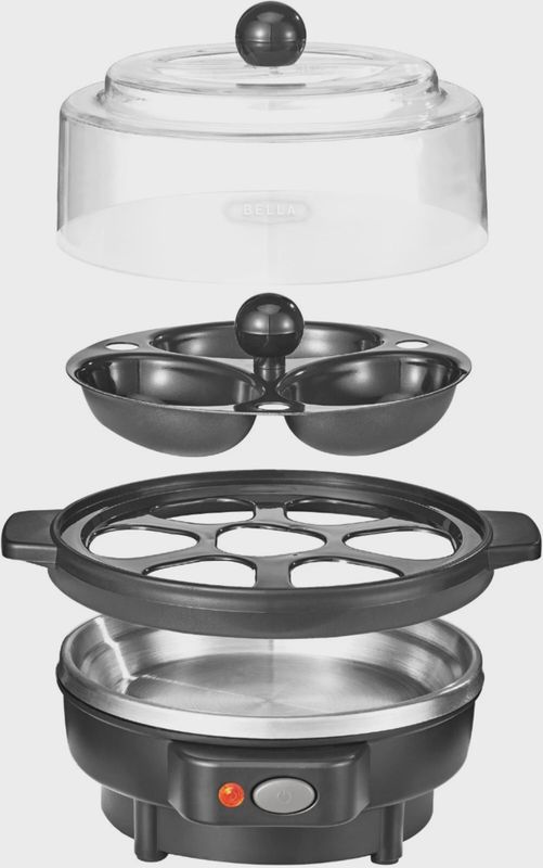Bella Egg Cooker disassembled showing removable egg tray and water reservoir