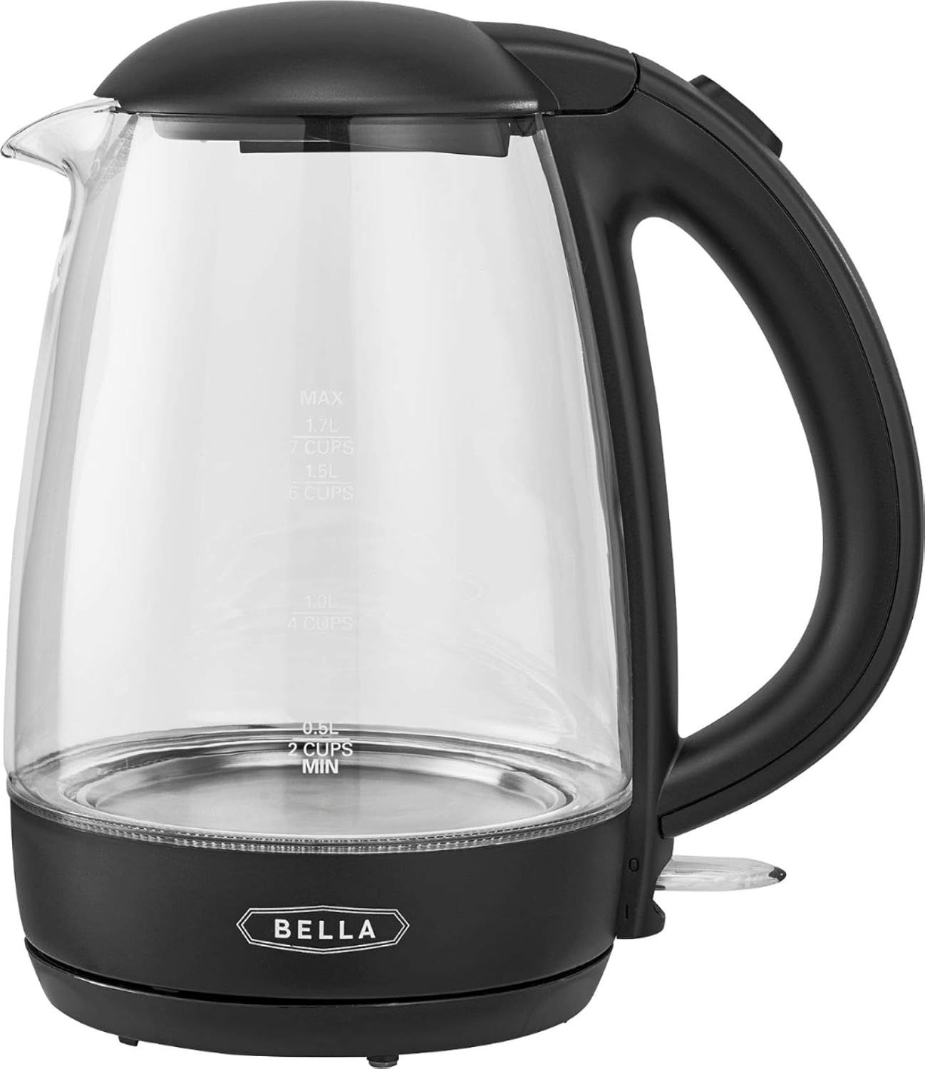 Bella 1.7-liter electric glass kettle with stainless steel base and LED light