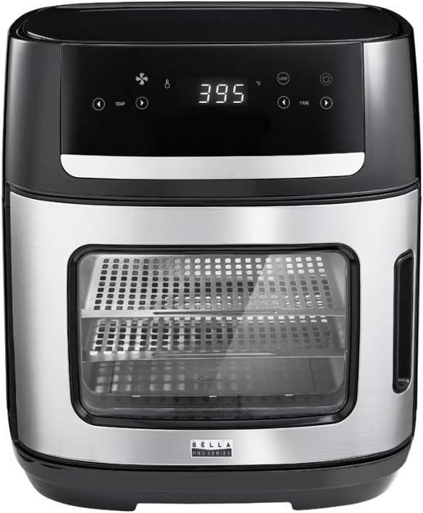 Bella PRO 12.6-qt Digital Air Fryer Oven in black with stainless steel accents and digital display