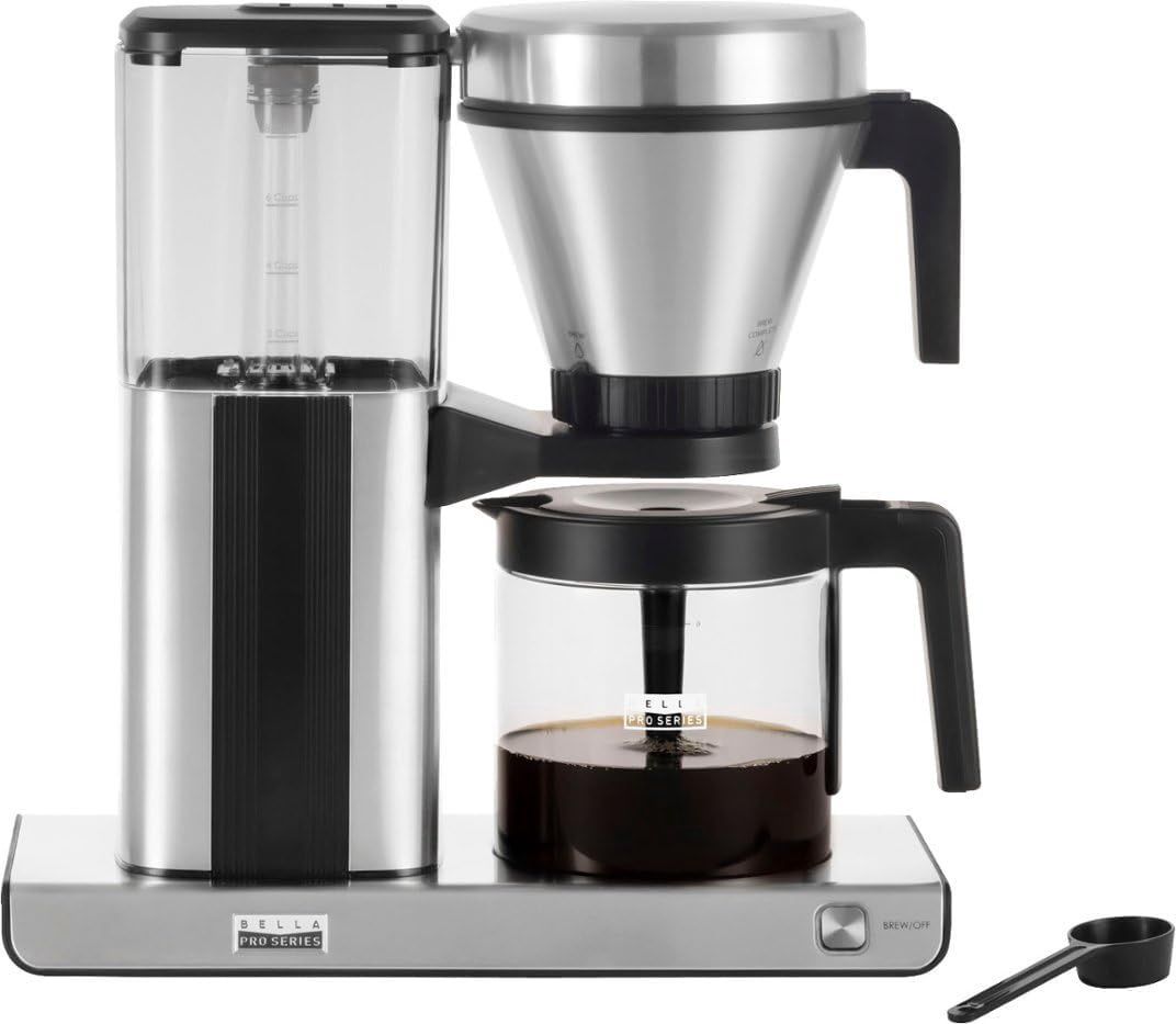 BELLA Pro Series 8-Cup Pour Over Coffee Maker with glass carafe and stainless steel filter