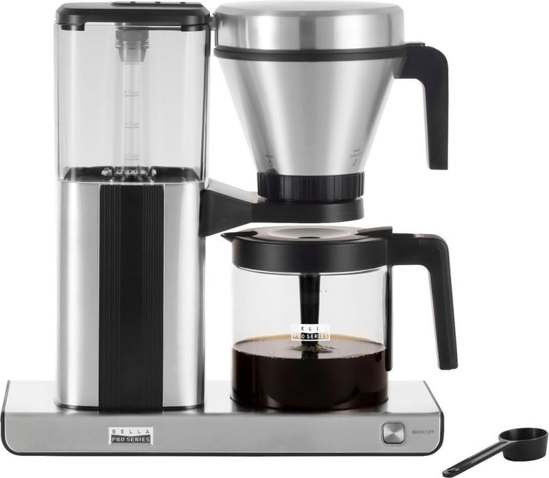 BELLA Pro Series 8-Cup Pour Over Coffee Maker with glass carafe and stainless steel filter