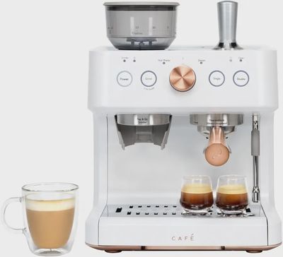 Front view of the Café Bellissimo Semi-Automatic Espresso Machine showcasing its stainless steel body and portafilter