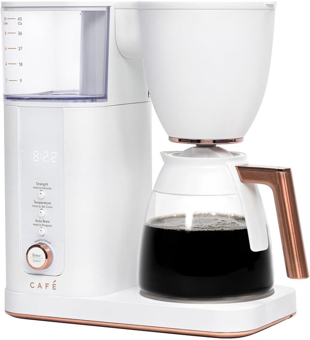 Front view of the Café Specialty Drip Coffee Maker with a 10-cup glass carafe