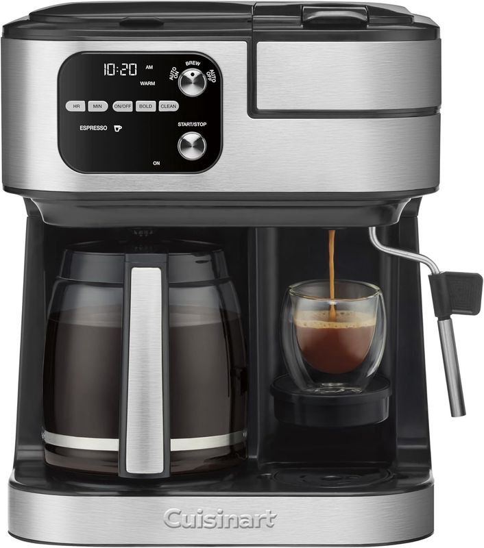Cuisinart CoffeeCenter 12-Cup Barista Bar 4-in-1 Coffeemaker with carafe, single-serve side, steam wand, and digital controls