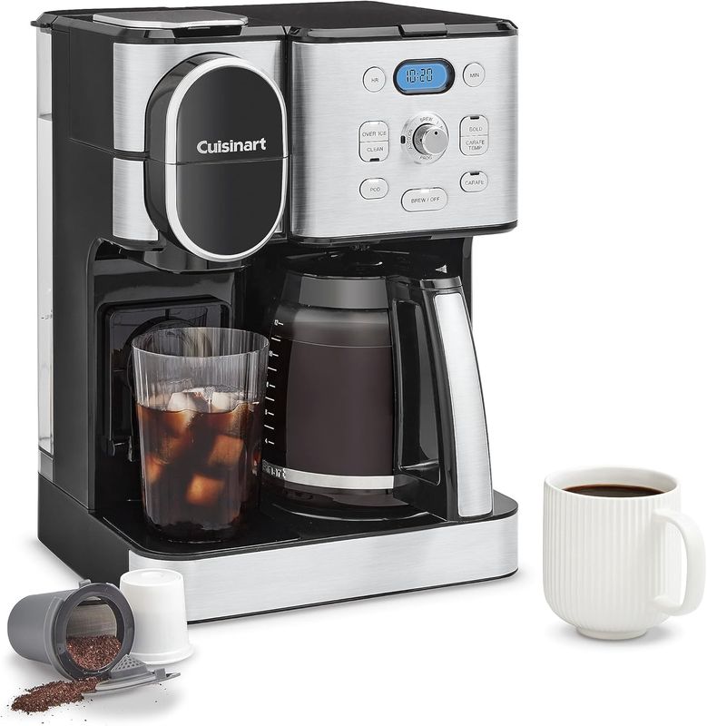 Cuisinart 12 Cup 2-In-1 Coffee Center with stainless steel finish, carafe, and single-serve brewer