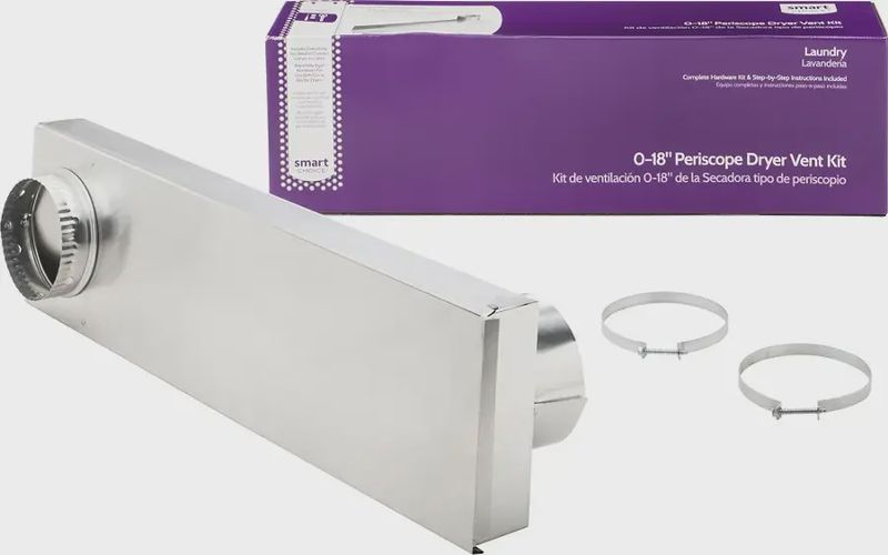 Smart Choice 0&quot; to 18&quot; Periscope Dryer Vent Kit placed next to its packaging box.