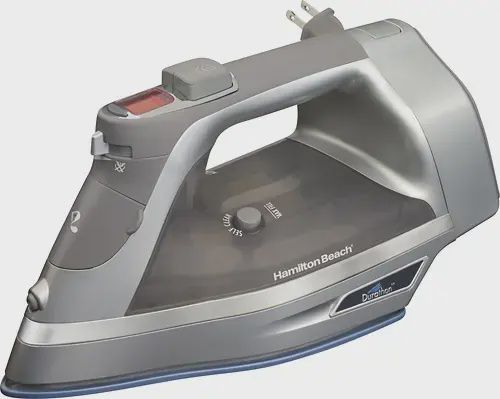Hamilton Beach Durathon Digital Nonstick Iron in green, featuring a durable soleplate, digital controls, and retractable cord