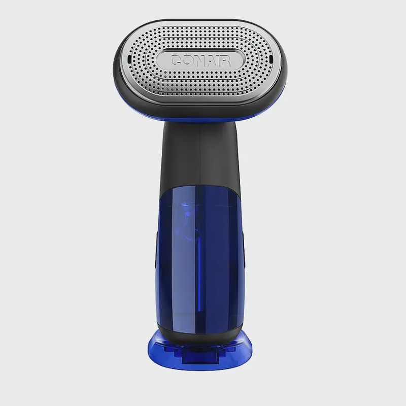 Front view of the Conair Turbo ExtremeSteam Handheld garment steamer showing the steam nozzle and ergonomic handle