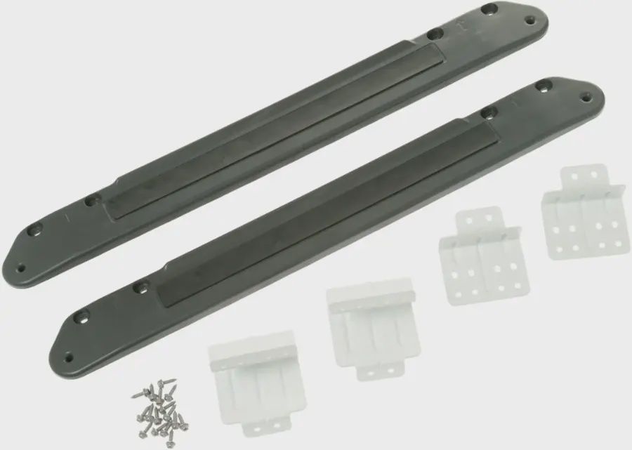 GE GFA28KITN stacking kit for 28-inch front-load washers and dryers, includes brackets and hardware for secure installation.