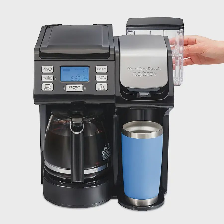 Front view of Hamilton Beach FlexBrew Trio Coffee Maker in black.
