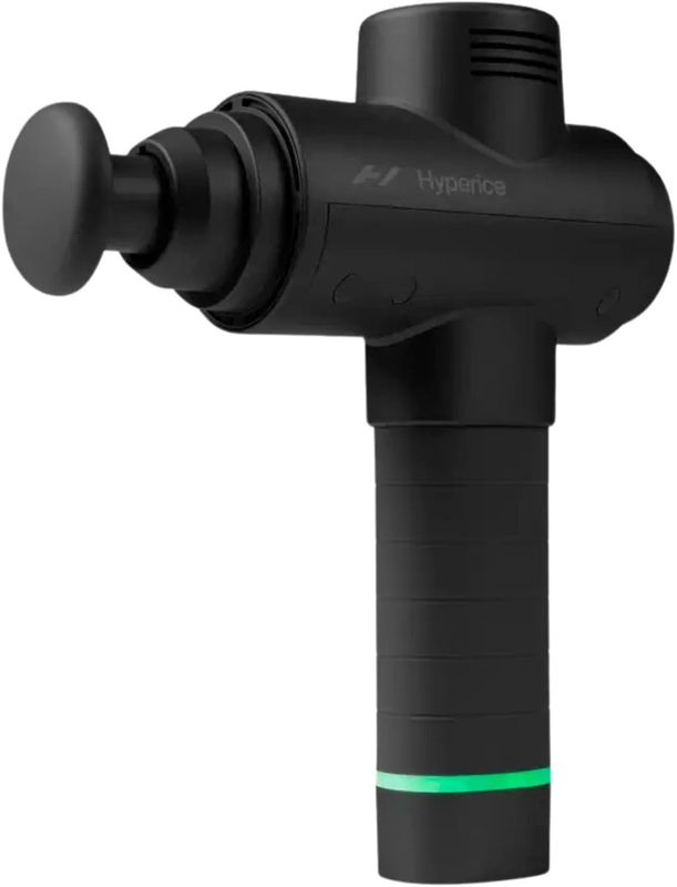 Hypervolt 2 Percussion Massage Device in black with ergonomic handle and pressure sensor indicator.