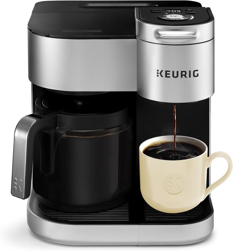 Keurig K-Duo Special Edition Coffee Maker in black with metallic accents, featuring a 12-cup glass carafe.
