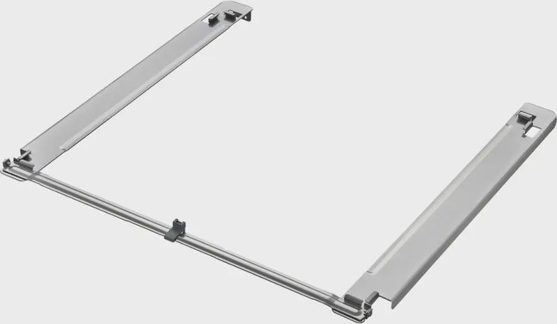 Stacking kit components arranged together, including docking brackets and bolts.