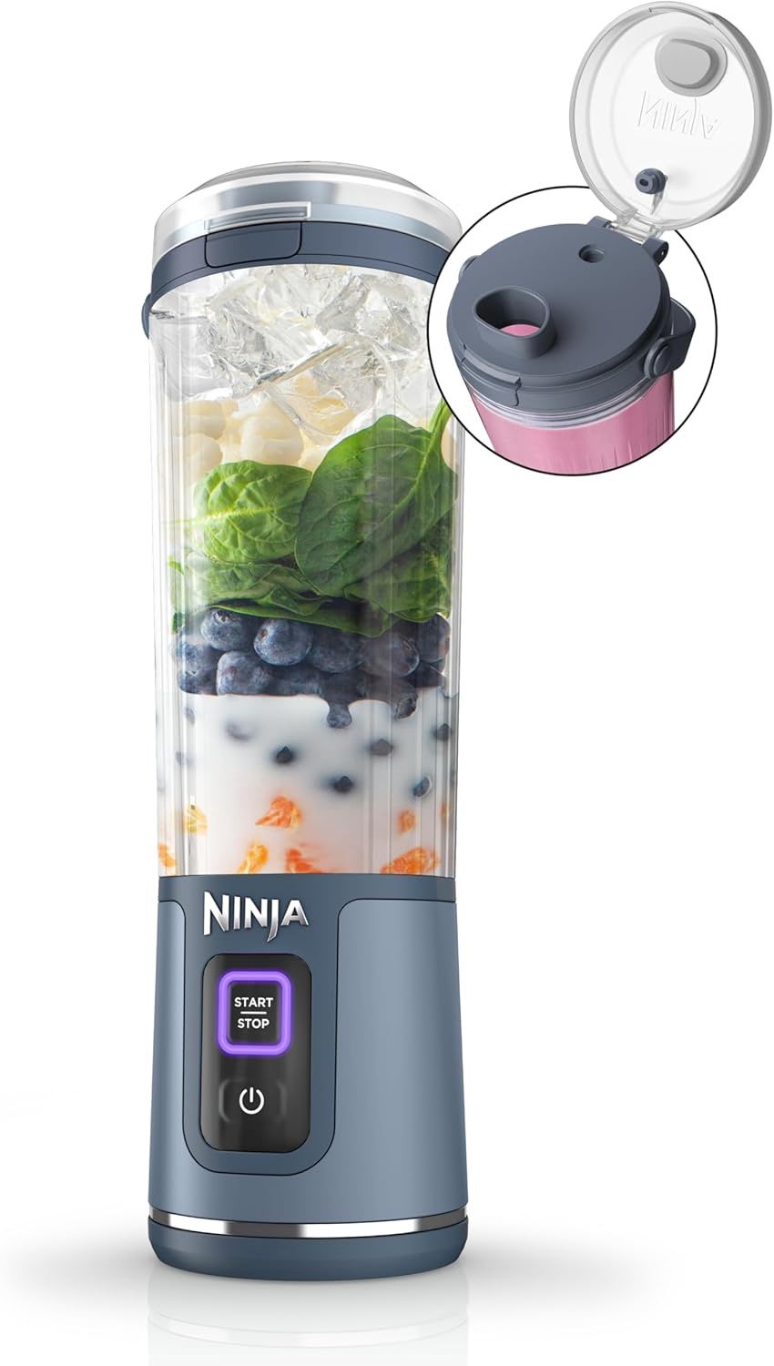 Ninja Blast 18 oz Portable Blender filled with a fresh smoothie.