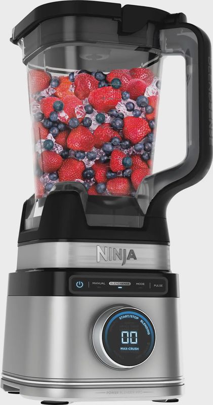 Ninja Detect Power Blender Pro TB201 filled with mixed berries, showcasing its BlendSense Technology.