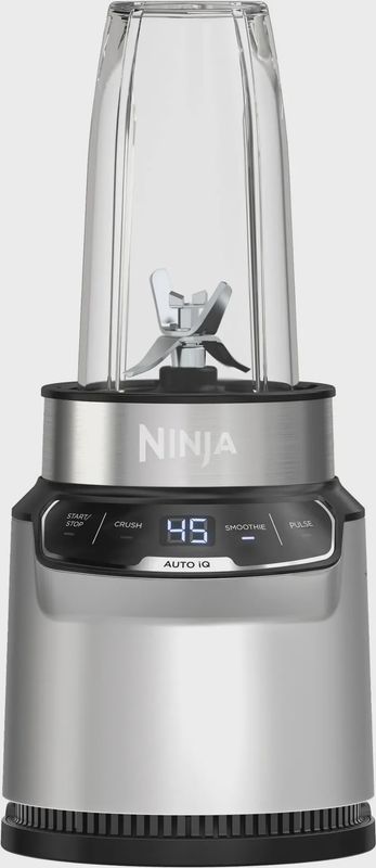 Front view of the Ninja NeverClog Cold Press Juicer showing its sleek design and control panel.
