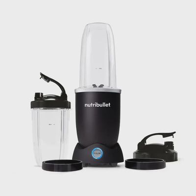 Front view of the NutriBullet Pro+ 1200 Watt Blender showcasing its sleek compact design.