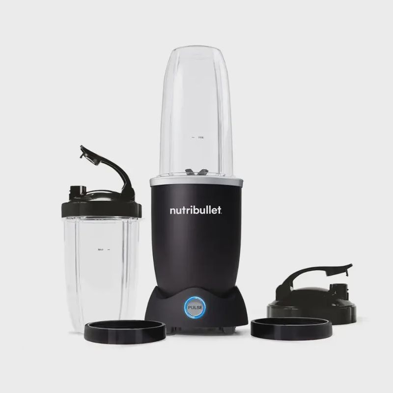 Front view of the NutriBullet Pro+ 1200 Watt Blender showcasing its sleek compact design.