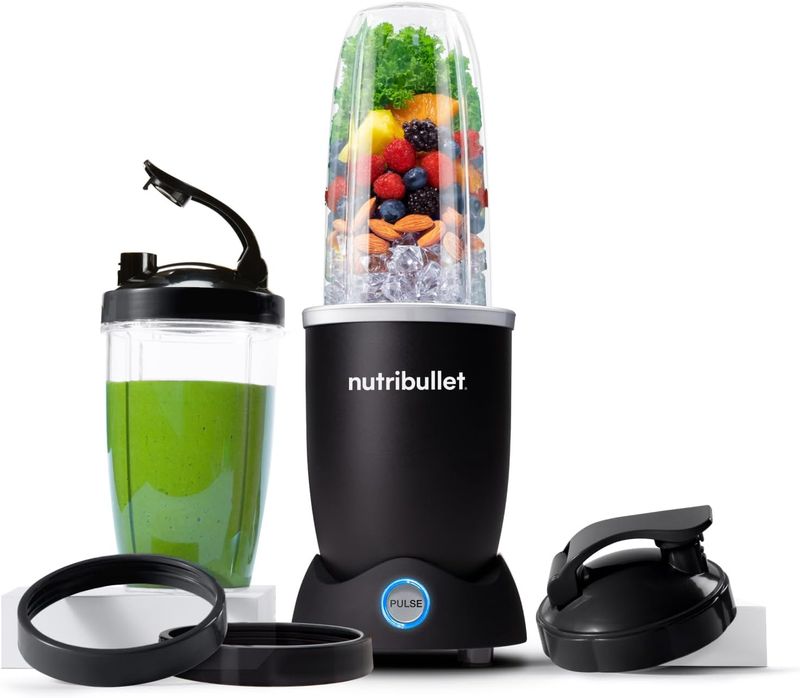 NutriBullet Pro+ 1200 W blender with sleek silver base and clear blending pitcher.