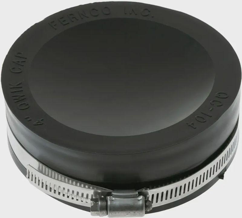 GE WX08X10070 black 4-inch PVC vent cap designed to seal ductwork openings.