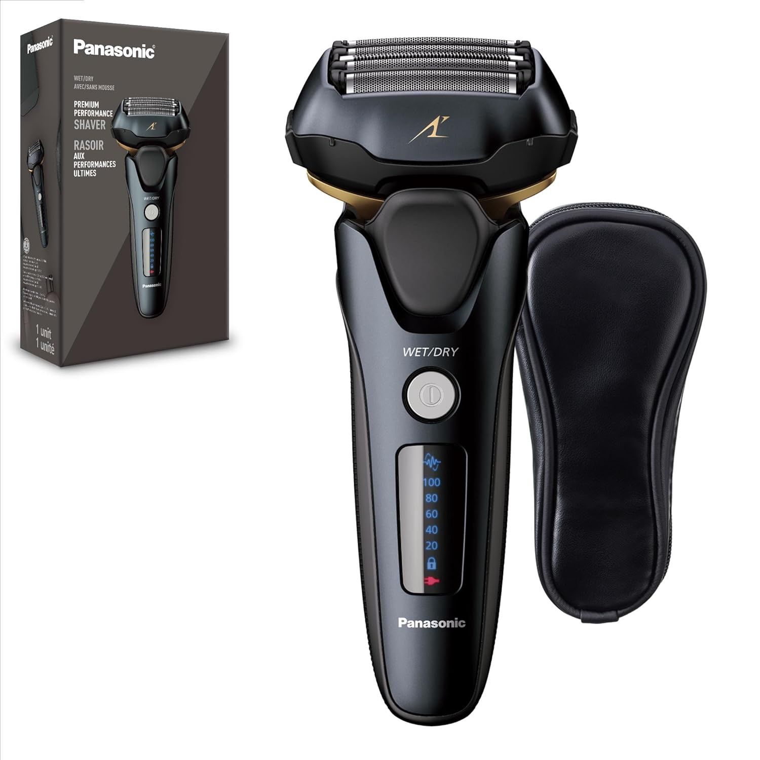 Panasonic ARC5 Electric Razor showcasing its sleek design and five-blade shaving system.