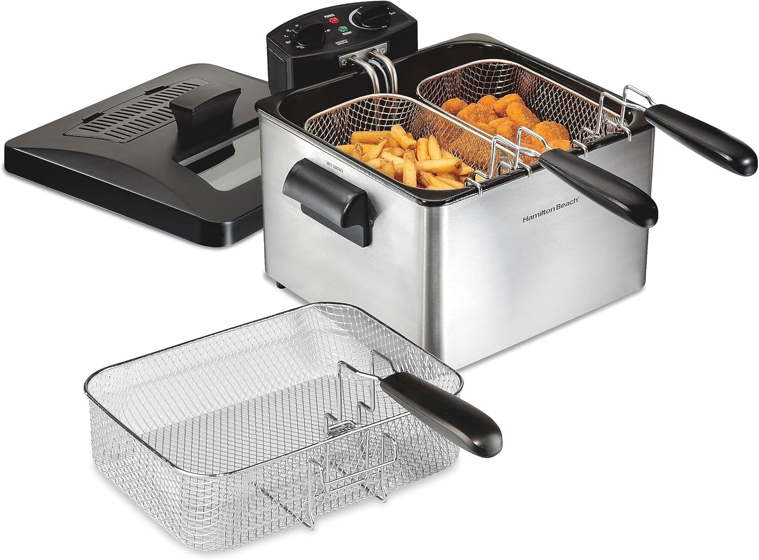 Hamilton Beach Electric Deep Fryer with adjustable temperature and cool-touch exterior.