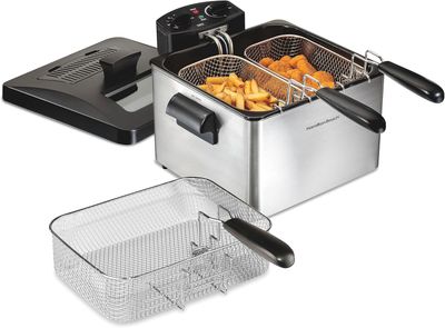 Hamilton Beach Electric Deep Fryer with adjustable temperature and cool-touch exterior.