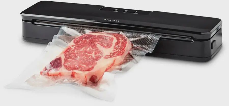 Anova Precision Vacuum Sealer Pro in black, featuring one-handed operation and built-in bag cutter