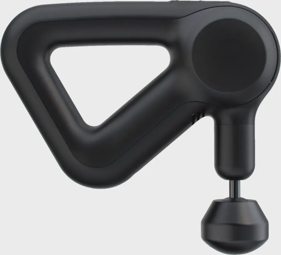 Therabody Theragun Prime handheld massage gun shown front-on with triangular handle and ball attachment.
