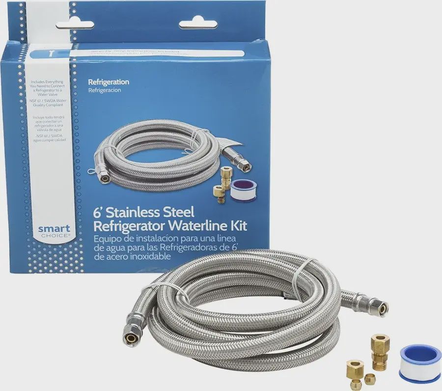 Smart Choice waterline kit positioned beside its packaging box.