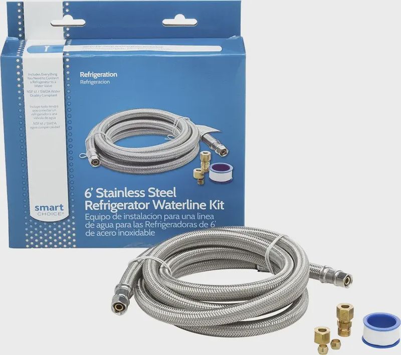 Smart Choice waterline kit positioned beside its packaging box.