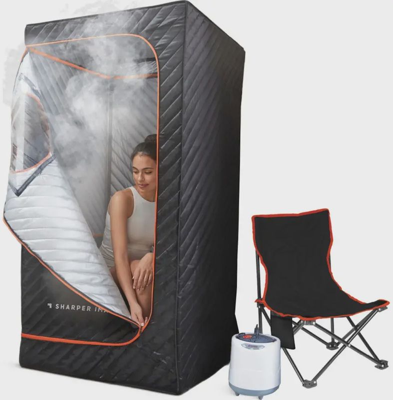 Sharper Image Steamer Sauna Portable Spa with steam diffuser and folding chair.