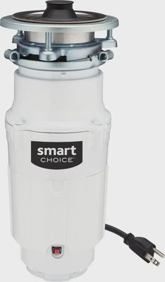 Smart Choice 1/2HP corded garbage disposal unit, front view.