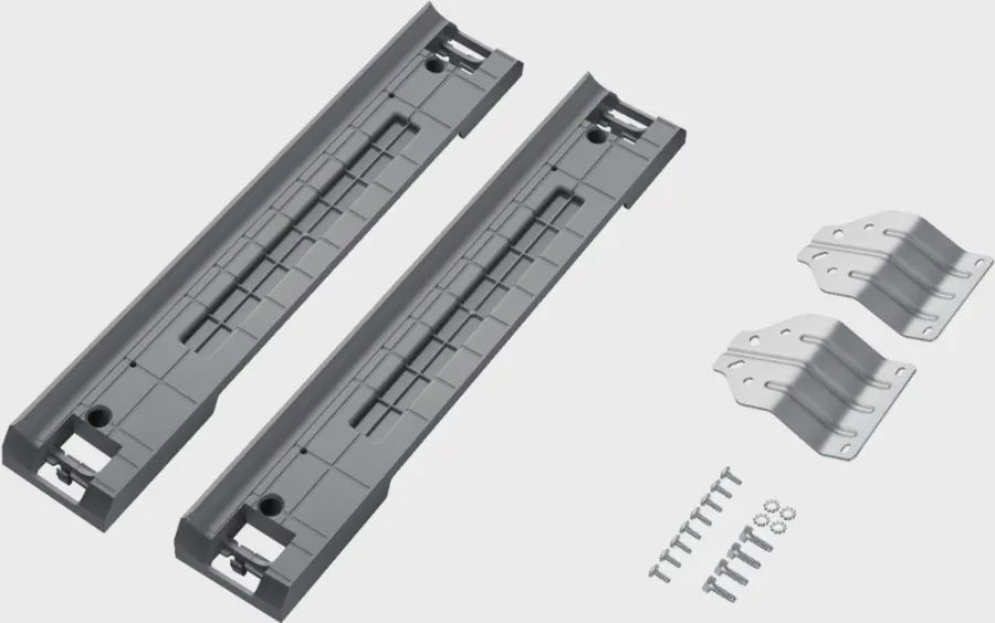 Samsung 27-inch stacking kit showing metal brackets and installation hardware.