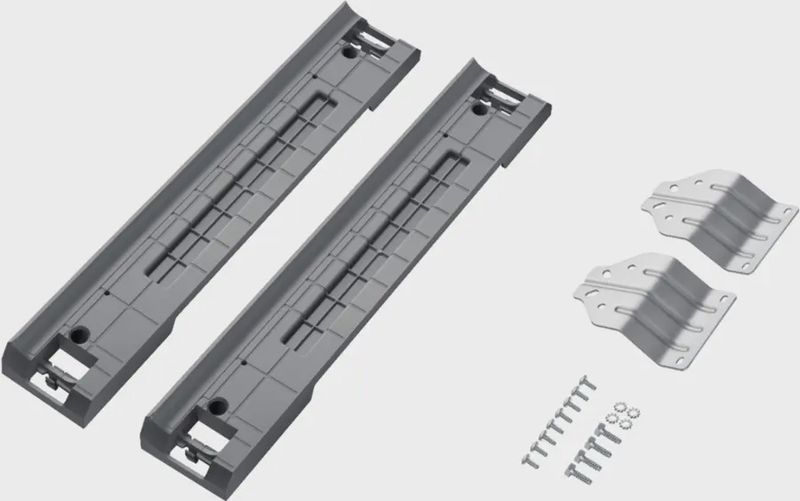 Samsung 27-inch stacking kit showing metal brackets and installation hardware.