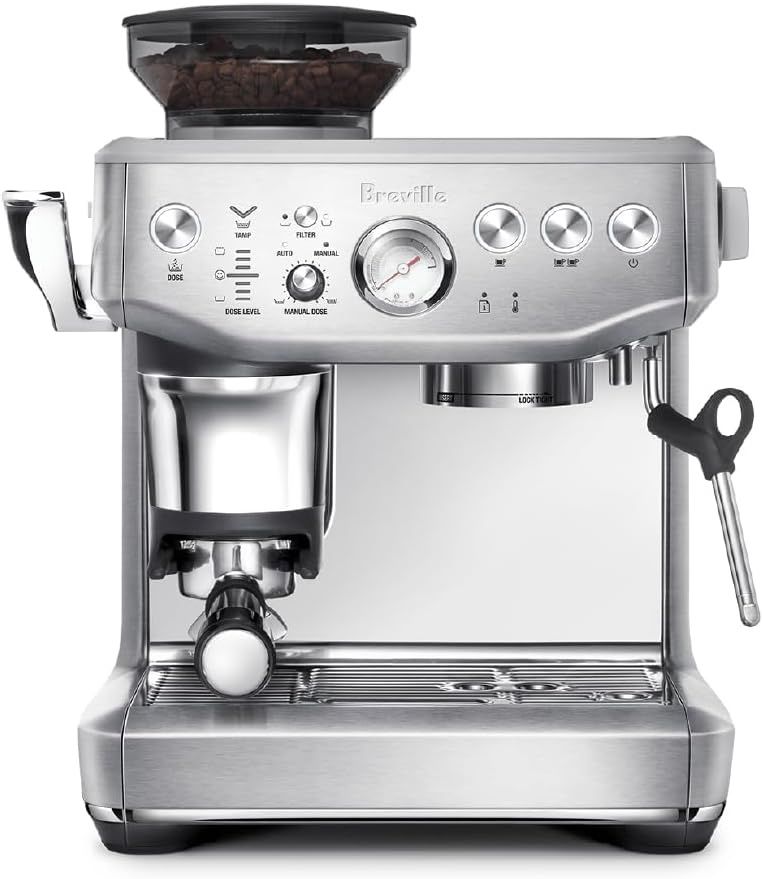 Breville Barista Express Impress Espresso Machine BES876BSS with stainless steel finish and integrated grinder