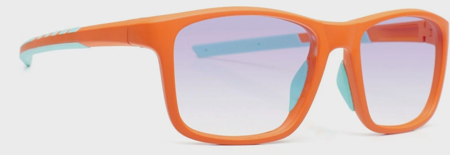 Diagonal view of Wavebalance Tempest-Elite Series Gaming Glasses displaying frame curvature and lens shape.