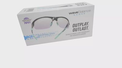 WaveBalance Professional Series Gaming Glasses box showing product name and branding on a black background.
