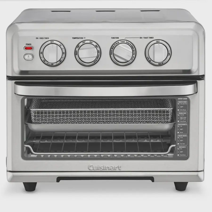Cuisinart 0.6 Cu. Ft. Air Fryer Toaster Oven with Grill, stainless steel finish, digital controls, and glass door
